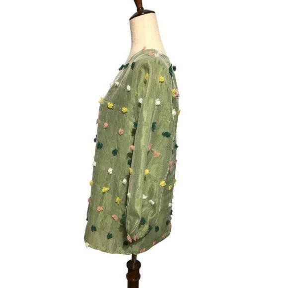 GJO Swiss Dot 3/4 Sleeve Women's Top | Med Green Relaxed Fit - Picture 3 of 9